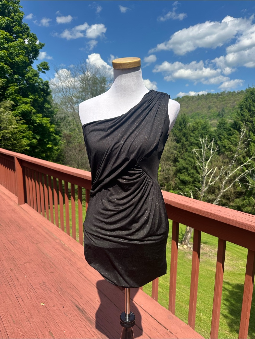 Gianni Bini Black One-Shoulder Sparkle Draped Dress